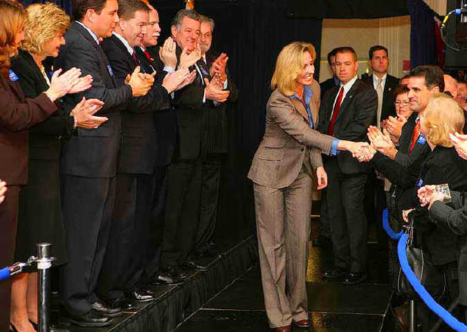 Healey going onstage for a speech